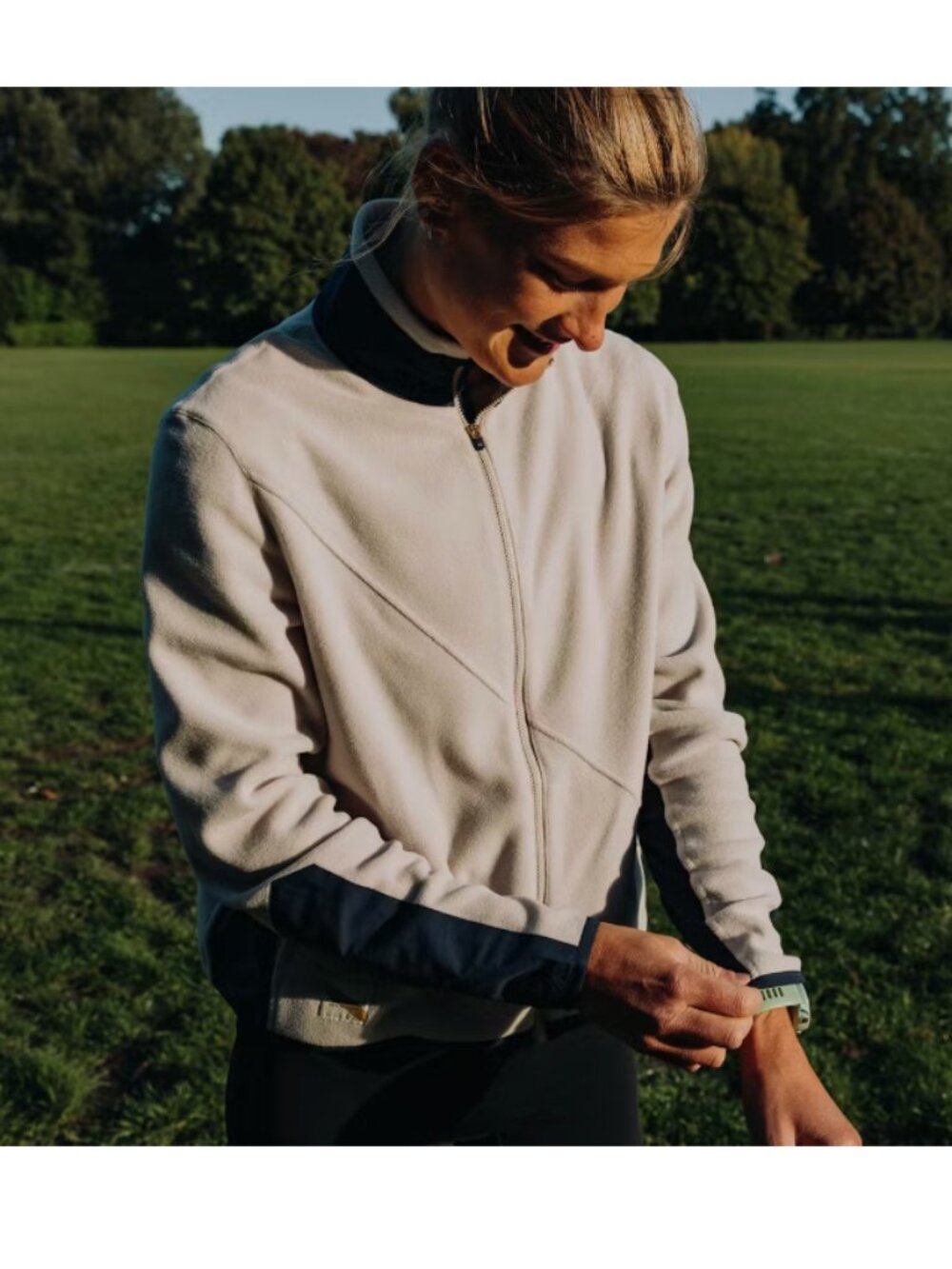 Tracksmith - Franklin Fleece Full Zip Polartec Fleece - Ivory & Navy - Sz Large